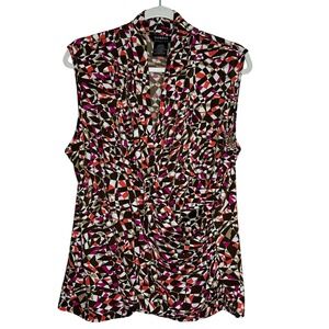 George Stretch Womens XXL Sleeveless Surplice Top Coffee Print Geometric Brown